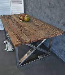 Large Industrial Rustic Recycled Timber Steel Base Refectory Dining Table Rustic Industrial Dining Table Rustic Industrial Furniture Industrial Dining Table