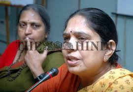 Shanta Sinha, Magsasay awardee (right), addressing the 'Media Workshop