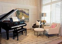 Small Spaces Can Still Embrace A Baby Grand Piano With A Few Interior Design Tricks Put To Use By Grand Piano Living Room Piano Room Decor Piano Room Design