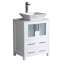 Update your bathroom with stylish and functional bathroom vanities, cabinets, and mirrors from menards®. Fresca Torino 24 W X 18 1 8 D White Vanity With White Glass Stone Vanity Top With Ceramic Vessel Bowl At Menards