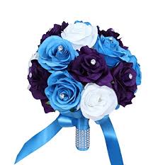Silk wedding flowers & wedding bouquets | jj'shouse. Angel Isabella Wedding Bouquet 9inch Turquoise Malibu Purple And White Artificial Roses Silk Flower Arrangements