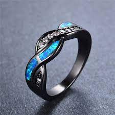 Twisted Ocean Blue Opal Ring Blue Opal Ring Fire Opal Ring Black Gold Jewelry