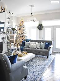 Blue And White Christmas Living Room Citrineliving Silver Living Room Christmas Living Rooms Blue And Gold Living Room
