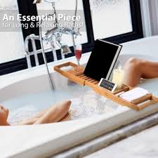 1 over view 2 feature material: Luxury Bamboo Bathtub Caddy Tray Slbcad20