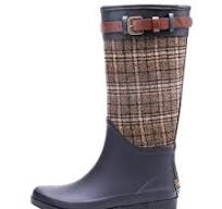 [Hot Item] Trendy Leather Buckle Lattice Textile Upper Lady Wellington Rain  Boots