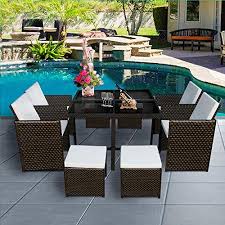 Panana 8 Seater Rattan Garden Furniture Set Dining Table And Chairs Stools Set Outdo Rattan Garden Furniture Rattan Garden Furniture Sets Garden Furniture Sets