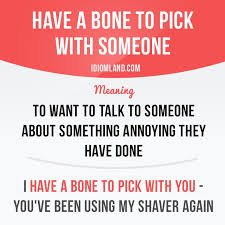 Have A Bone To Pick With Someone Means To Want To Talk To Someone About Something Annoying They English Vocabulary Words English Idioms Learn English Words