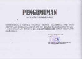 Karyawan yang sudah menjalani cuti wajib bekerja tepat waktu. Pengumuman Libur Pelayanan Dan Cuti Bersama Memperingati Maulid Nabi Muhammad Saw 1442 H Stie Pgri Dewantara Jombang