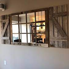 Custom Sized Board And Batten Rustic Window Shutters Set 2 Etsy Window Pane Mirror Farm House Living Room Farmhouse Windows