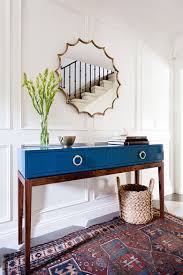 Choosing A Console Table And Mirror For An Entryway Entry Table Decor Blue Console Table Foyer Decorating