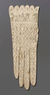 Woman S Glove Spanish 1790 1810 White Kid Printed In Black Diamond Lattice With Figures Insects And Flo Antique Clothing Vintage Gloves Historical Clothing
