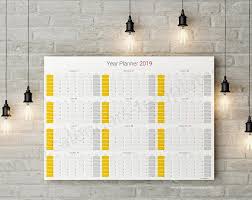 2019 Yearly Wall Planner Printable Large Wall Planner Etsy Yearly Planner Wall Planner Modern Calendar Design