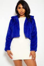 Royal Blue Cropped Faux Fur Jacket