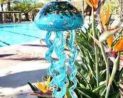 Handmade Art Glass Purple Jellyfish Hanging Decor Sun Catcher Wind Chimes Glass Art Handmade Art