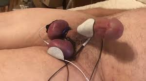 Swollen balls and a hard dick from estim and ball slapping - Hand free cum