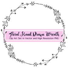 Black And White Transparent Floral Wreath Png Black And White Floral Wreath Png Hand Drawn Floral Clipart Etsy How To Draw Hands Wreath Clip Art Wreath Drawing