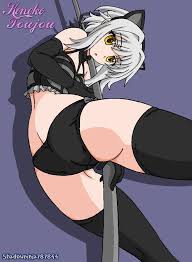 toujou koneko, high school dxd, 10s, 1girl, animal ears, ass, black gloves,  butt crack, cat ears, elbow gloves, female focus, gloves, pole, simple  background, solo, stripper pole, yellow eyes - Image View - |