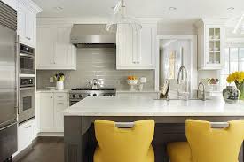 Maybe you would like to learn more about one of these? Gray Kitchen Island With Canary Yellow Counter Stools Contemporary Kitchen