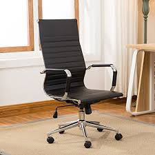 Ergonomic Ribbed Pu Leather High Back Executive Computer Desk Office Task Chair Black Free E Book Office Chair Chair Minimalist Apartment Interior