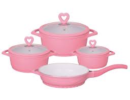 Dokum Seramik Kaplamali Pembe 4 Parca Tencere Seti Evmanya Com Seramik Pembe Tava