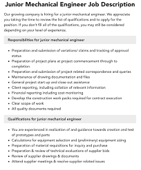 Junior Mechanical Engineer Job Description | Velvet Jobs