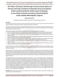 Maybe you would like to learn more about one of these? The Effect Of Gender Self Concept Socioeconomic Status Of Parents And Type Of School On Students G By International Journal Of Trend In Scientific Research And Development Issn 2456 6470 Issuu