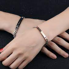 Personalized His Beauty Her Beast Titanium Couple Bracelets