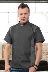 Denim Short Sleeve Chef Coat The Delancey Crafted In A Black Lightweight 100 Cotton Denim With Stretch Cool Vented S Chef Coat Chef Jackets Chef Clothes