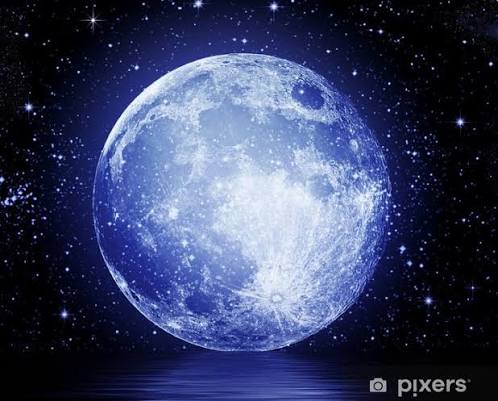 Wall Mural The full moon in the night sky reflected in water - PIXERS.US