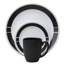 Black And White Corelle Dishes Features Livingware Collection Dishwasher Safe For Long Lasting Patterns Microwave And Ove Corelle Dinnerware Set Dinnerware Set Black Dinnerware Set