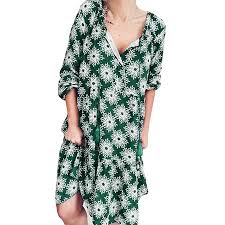 Womens Floral V Neck 3 4 Sleeve Boho Plus Size Tunic Midi Dress