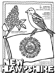 Color the brook trout olive green and black on top, the back fins green yellow and peach, the sides peach with pink spots, and color the lower fins red and edged in white. New Hampshire Coloring Page Crayola Com