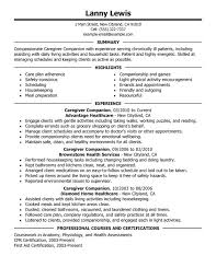 caregivers companions resume examples
