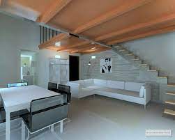 Soggiorno Moderno Divano Ad Angolo Soppalco In Legno Progetto In 3d Con Render Fotorealistico Progettazione Onli Divano Angolare Soggiorno Moderno Soppalco