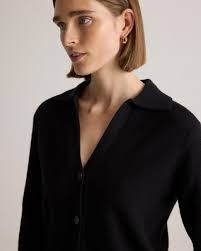 Quince Women's Black Mongolian Cashmere Collared Cardigan