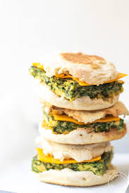 Bacon, eggs and a fresh avocado salsa (think salsa meets gauc) are wrapped up in tender collard leaves, which can be prepped a day in advance. Spinach Egg Cheese Breakfast Sandwiches Freezer Friendly Marisa Moore Nutrition