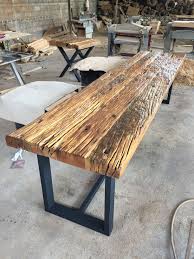Recycled Wood Table Made From Timber Reclaimed From An Old Bridge The Social Space In Singapore Old Wood Table Hardwood Table Reclaimed Dining Table