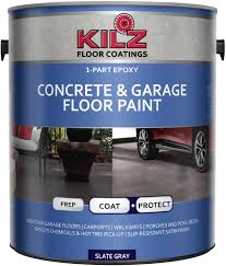 Paint the epoxy concrete coating and spread flakes. Kilz L377711 1 Part Epoxy Acrylic Interior Exterior Concrete And Garage Floor Paint Satin Slate Gray 1 Gallon 1 Gallon 4 L Amazon Com