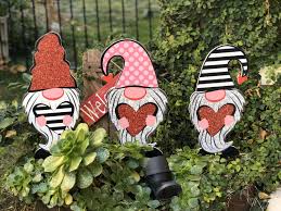 Valentine S Gnome Cutouts Yard Decorations Etsy In 2021 Wood Yard Art Valentines Door Hanger Yard Decor