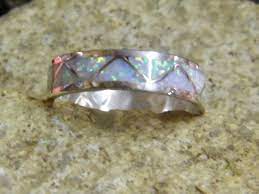Opal Inlayed Wedding Band Navajo Native American Wedding Rings Body Jewelry Wedding Rings