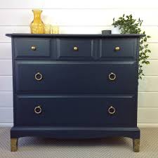 Stag Minstrel Chest Of Drawers In Midnight Blue With Gold Detail A Commission Piece Upcycled Furniture Painted Furniture Antique Dresser