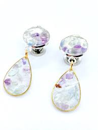 Crushed Fluorite Pebble Stone Stud Earrings to 28mm Dangle Plugs, Ear Plugs  16mm 12mm 14mm 12g 00g 1g 2g 4g 000g 6g 12g 8g