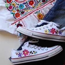 The art of sewing fancy stitches in fabric to create designs and pictures is as varied and fun today as it has been for centuries. Hand Embroidered Custom Converse Embroidered Flowers Embroidered Shoes We All Love Burning Flowers Don T We Y Embroidery Shoes Embroidered Shoes Diy Shoes