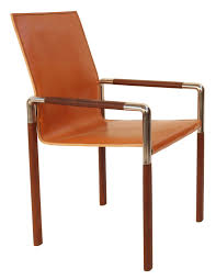 Zele Riva Leather Dining Chair Contemporary Midcentury Modern Art Deco Metal Wood Natural Material Leather Dining