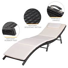 Walnew 3 Pcs Patio Furniture Outdoor Lounge Chairs Folding Lawn Poolside Patio Chaise Lounge Sets Pe Rattan Chaise Lounges With Side Table And Beige Cushion W In 2020 Lounge Chair