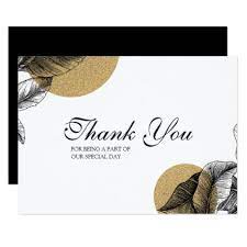 Whether you're thanking your guests for their attendance or for a thoughtful wedding gift, a custom thank you card is the best way to show your loved ones how much they mean to you. Black Gold And White Botanical Thank You Card Wedding Invitations Cards Custom Invitatio Gold Wedding Gift Wedding Thank You Cards Simple Wedding Invitations