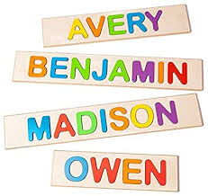 Custom puzzles make great holiday gifts for old and young and with 120 pieces it will be entertaining and challenging. Amazon Com Fat Brain Toys Wooden Personalized Name Puzzle Flat Rate Up To 9 Letters Toys Games