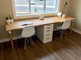 Ikea Office Desk Hack Https Www Reddit Com R Ikeahacks Comments 6nq4sa Finished Our 98 Karlby Counter Top Desk Home Office Design Ikea Desk Hack Double Desk