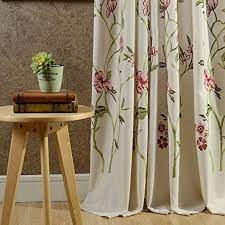 Ship free in canada with a min. Amazon Com Embroidered Floral Curtains Cotton Linen Anady Top 2 Panel Red Pink Flower And Green Bran Floral Curtains Living Room Drapes Curtains Living Room