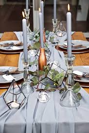 Modern Romantic Style With Geometric Elements Dusty Blue Wedding Dusky Blue Wedding Chi Blue Wedding Centerpieces Wedding Table Flowers Geometric Wedding